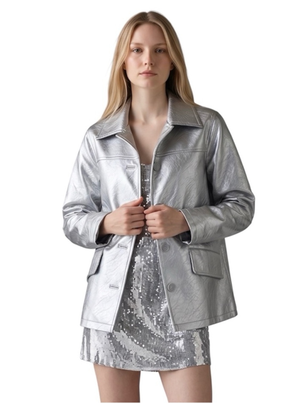Urban Outfitters Silver Faux Leather Jacket